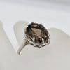 Sterling Silver Smokey Quartz Oval Claw Set Ring - Vintage / Antique