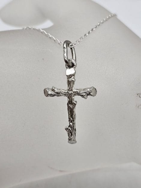 Sterling Silver Crucifix Branch Design Pendant on Silver Chain - Vintage