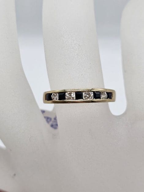 9ct Yellow Gold Natural Sapphire and Diamond Channel Set Eternity RIng / Ring - Vintage