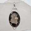 Sterling Silver Smokey Quartz Marquis Shape Pendant with Ornate Open Design on Silver Chain