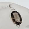 Sterling Silver Smokey Quartz Marquis Shape Pendant with Ornate Open Design on Silver Chain