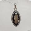 Sterling Silver Smokey Quartz Marquis Shape Pendant with Twist Rim on Silver Chain