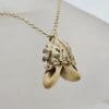 9ct Yellow Gold Deer Teeth / Grandel Ornate Acorn Leaf Design Pendant on Gold Chain - Antique / Vintage - Austrian