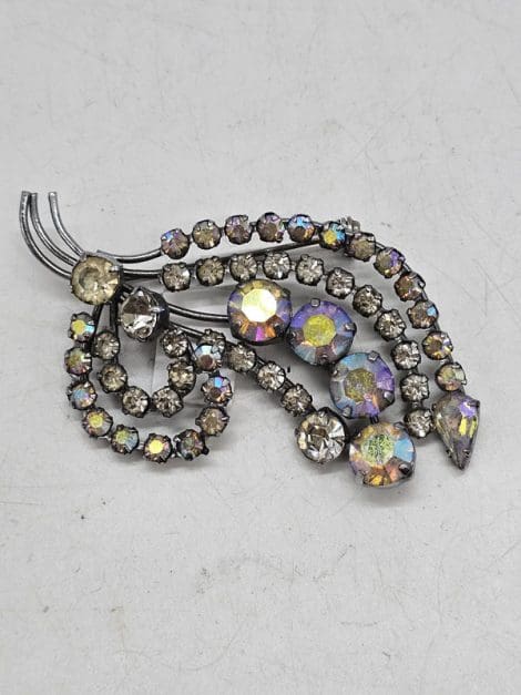 Plated Aurora Borealis Spray Brooch - Vintage Costume Jewellery
