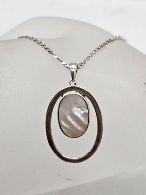 Sterling Silver Mother of Pearl Oval Pendant on Silver Chain
