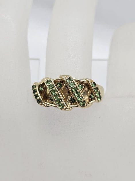 18ct Yellow Gold Tsavorite Garnet / Green Demantoid Garnet Wide Ring