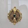 14ct Yellow Gold Very Large and Ornate Round Green Stone Ring - Antique / Vintage