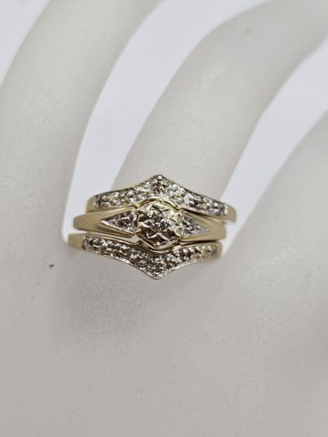 9ct Yellow Gold Diamond Engagement Ring, Wedding Ring and Eternity Ring Three Ring Set