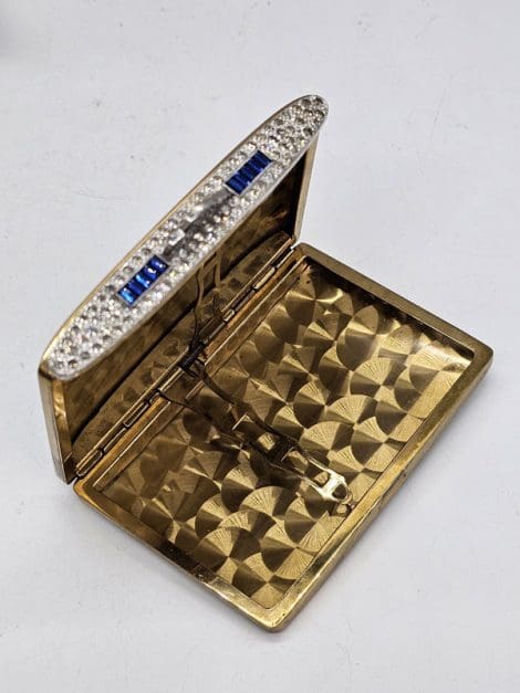 Blue Enamel with Clear and Blue Rhinestone Cigarette Case - Vintage Costume Jewellery