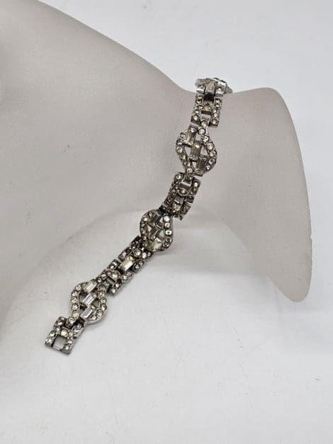 Plated Rhinestone Ornate Bracelet - Vintage Costume Jewellery