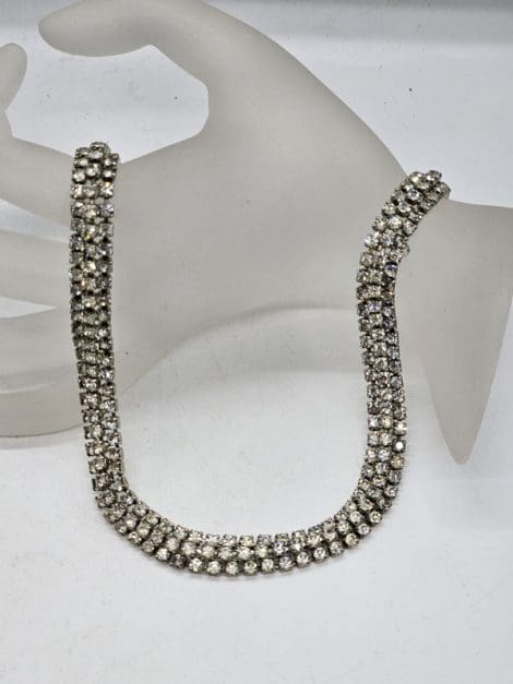 Plated Rhinestone Three Row Necklace / Chain - Vintage Costume Jewellery