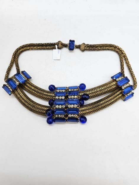 Very Unusual Large Blue Plated Collier Necklace - Vintage Costume Jewellery