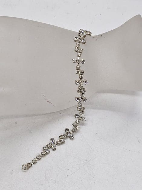 Plated Rhinestone Zigzag Bracelet - Vintage Costume Jewellery
