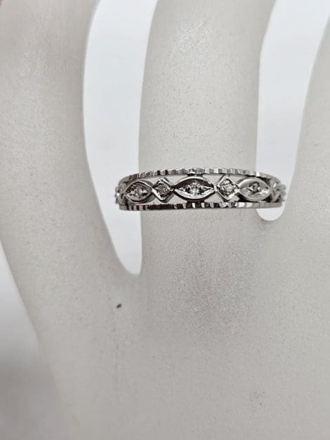 9ct White Gold Ornate Diamond Eternity Ring / Wedding Ring / Dress Ring - Vintage