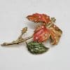 Jose Maria Barrera Large Plated Enamel Floral Brooch - Vintage Costume Jewellery