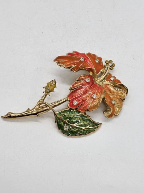 Jose Maria Barrera Large Plated Enamel Floral Brooch - Vintage Costume Jewellery