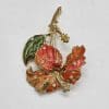 Jose Maria Barrera Large Plated Enamel Floral Brooch - Vintage Costume Jewellery