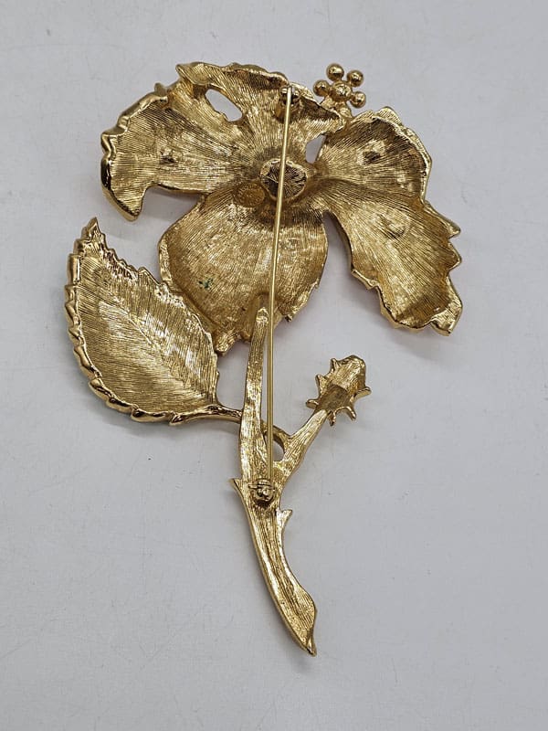 Jose Maria Barrera Large Plated Enamel Floral Brooch - Vintage Costume Jewellery