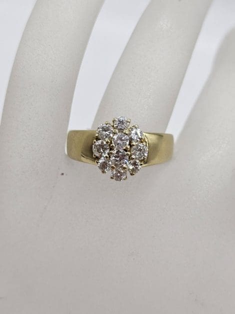 18ct Yellow Gold Diamond Oval Cluster Wide Band Ring - Antique / Vintage