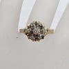 18ct Yellow Gold Diamond Round Cluster Ring - Antique / Vintage