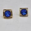 Plated Blue Mystic Square Cufflinks - Vintage Costume Jewellery