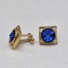 Plated Blue Mystic Square Cufflinks - Vintage Costume Jewellery