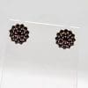9ct Yellow Gold Bohemian Garnet Round Floral / Flower/ Daisy Studs Earrings - Antique / Vintage